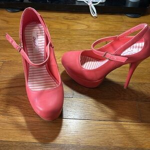 2/$20 Coral Orange Platform Mary Jane Heels